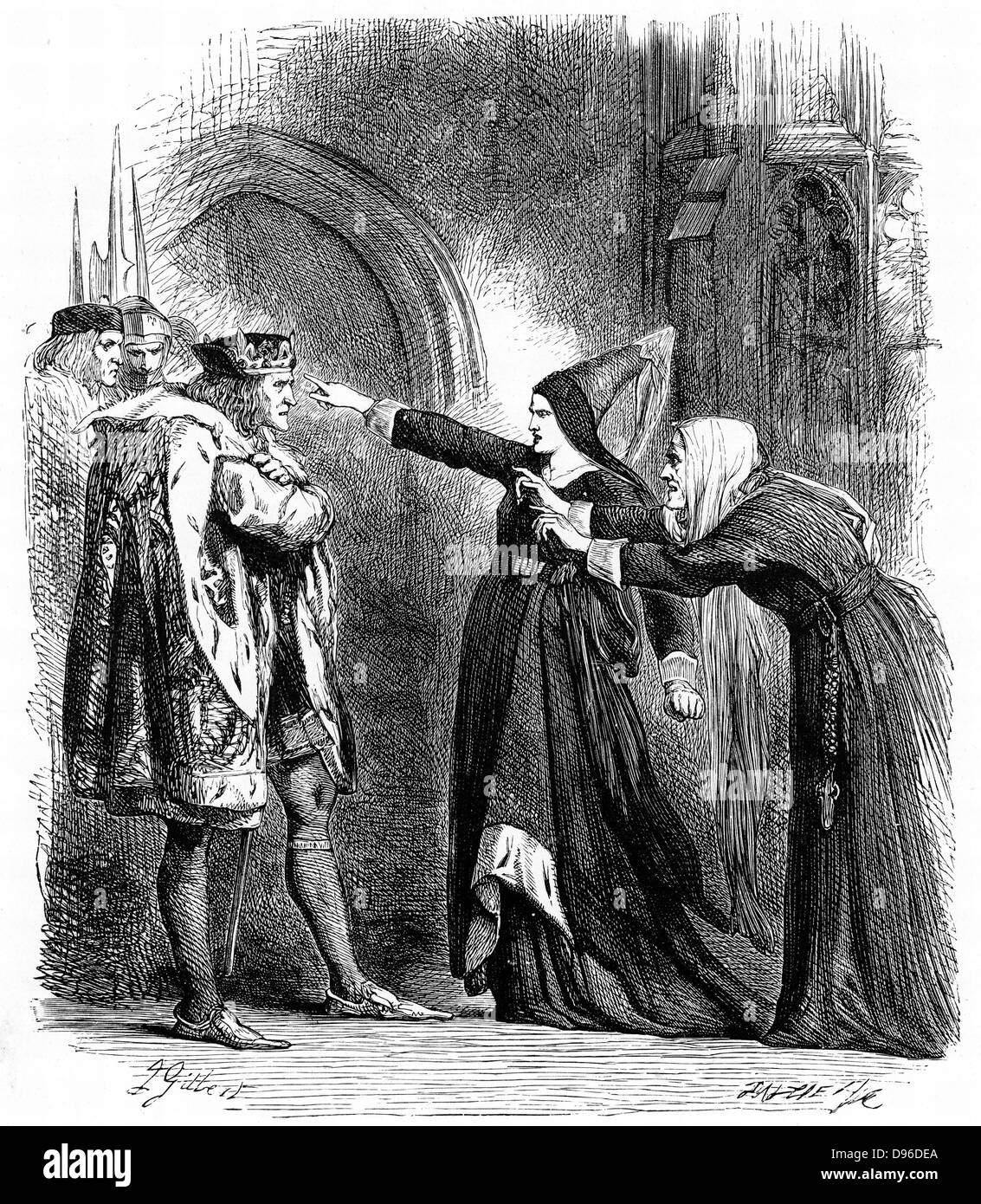 Shakespeare, Richard III, acte IV Sc. IV. Elizabeth Woodville et la duchesse d'York, veuve et mère d'Édouard IV, intercepter et remonstrate avec Richard III. Illustration par Sir John Gilbert. La gravure, c1858 Banque D'Images