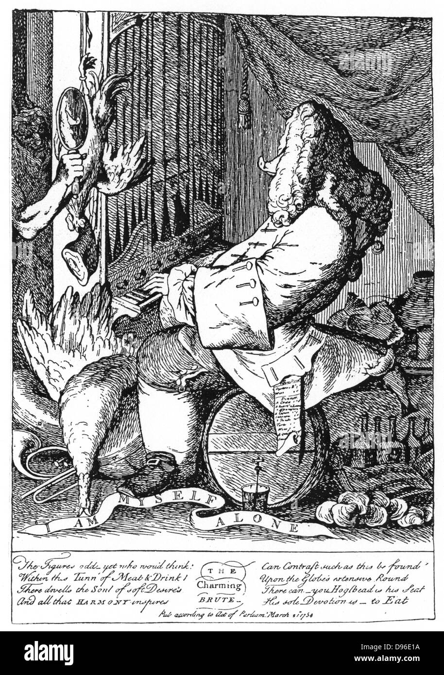 George Frederick Handel (1685-1759) compositeur allemand né à Halle. La charmante "force brute", la caricature du Handel publié en 1754. Banque D'Images