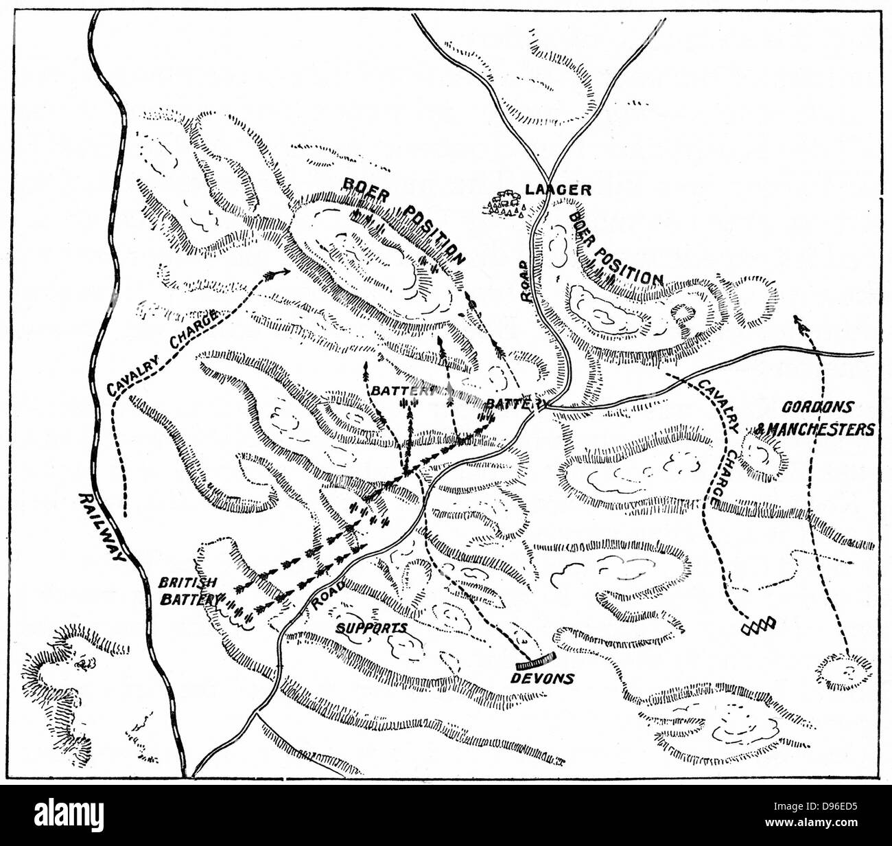 Plan de la bataille d'Elandslaagte. Guerre des Boers. Gravure Banque D'Images