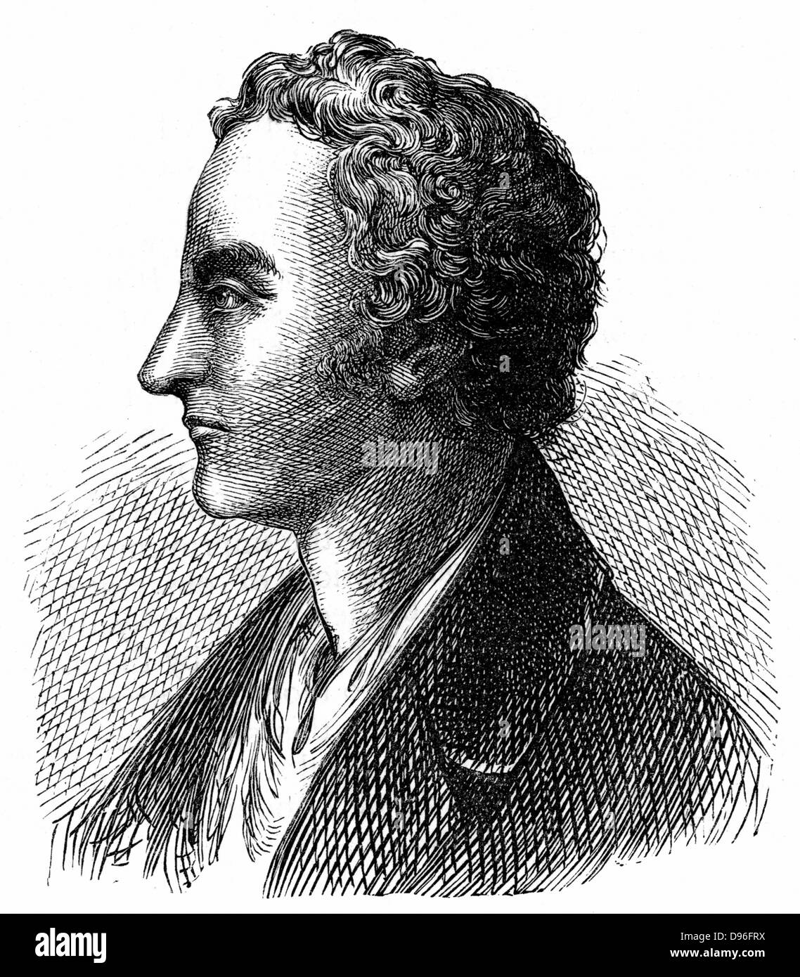 Thomas Young (1773-1829) Physicien anglais et égyptologue. La théorie ondulatoire (ondes) de la lumière. Déchiffrage de Rosetta Stone. La gravure sur bois Banque D'Images