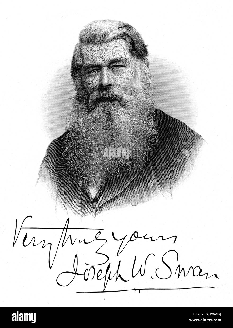 Joseph Wilson Swan (1828-1914) physicien et chimiste britannique. La photographie (méthyle papier) : lampe à incandescence. Gravure Banque D'Images