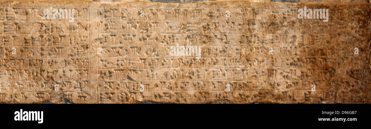 Porte-sill assyrien, 9ème-8ème dynastie. Daté d'environ 810-783 BC. Inscrit avec texte détaillant le nom et généalogie d'Adad-nirari III. Banque D'Images