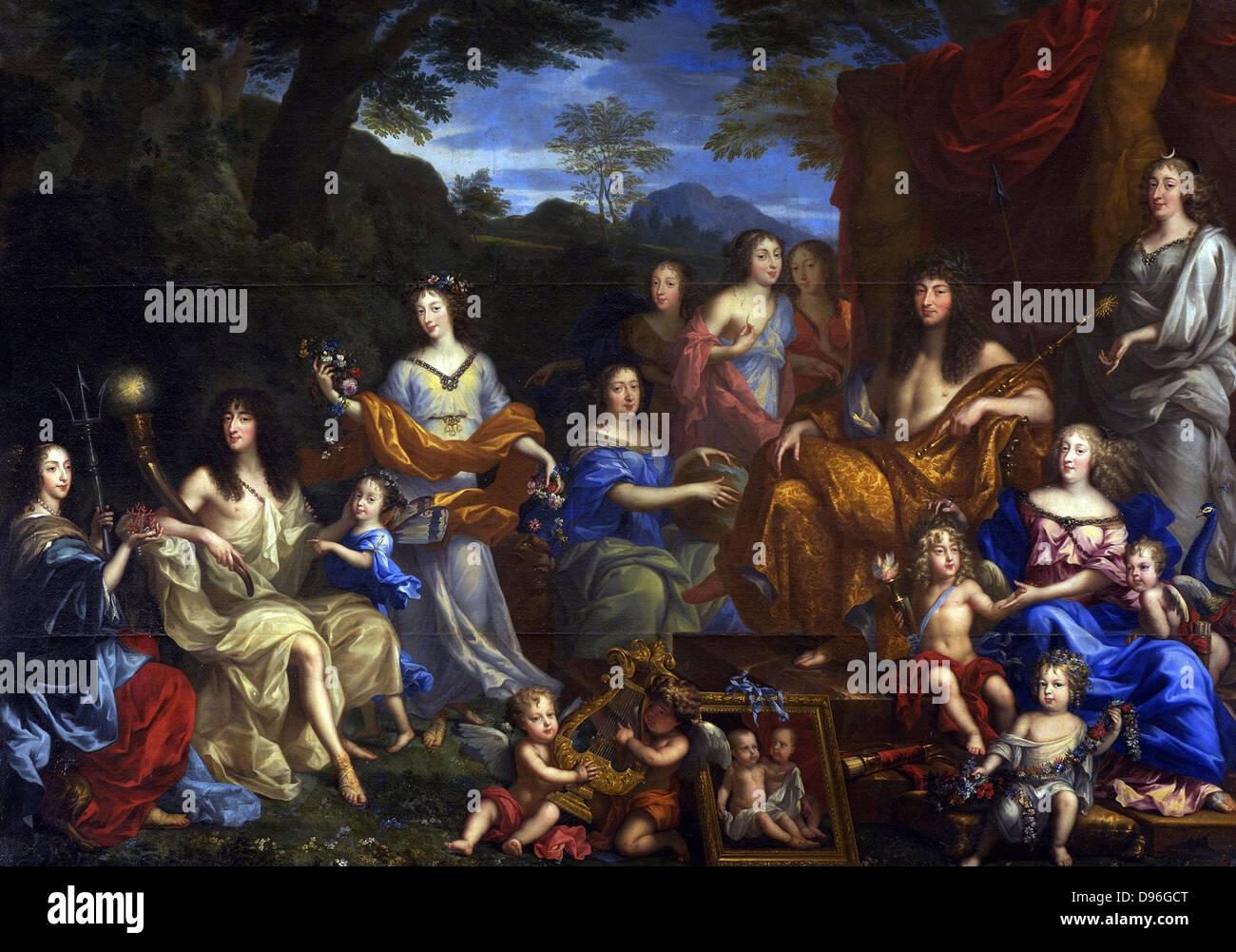 Peinture de Louis XIV et la famille royale. Huile sur toile. Peint par Jean Nocret en 1670, Versailles. Banque D'Images