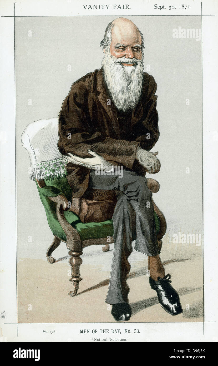 Charles Darwin (1809-82) naturaliste anglais. L'évolution par sélection naturelle. Caricature de 'Vanity Fair', Londres, septembre 1871. Banque D'Images