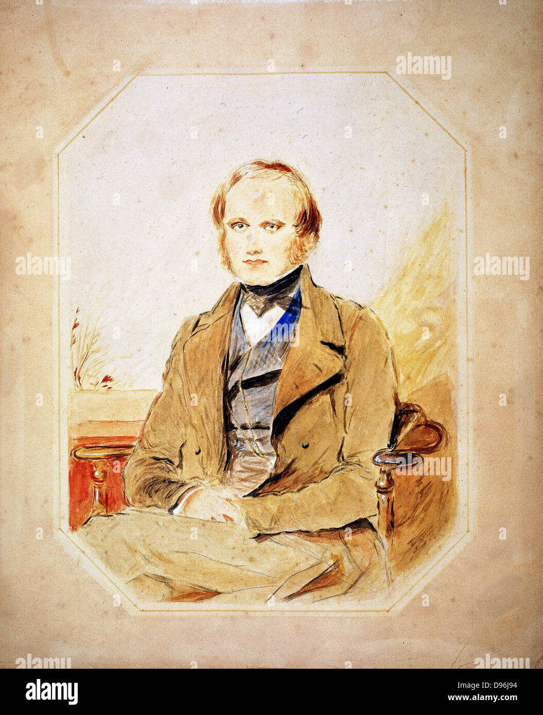 Charles Darwin (1809-82) naturaliste anglais. 'L'évolution par sélection naturelle'. Après l'Aquarelle portrait par George Richmond. Banque D'Images