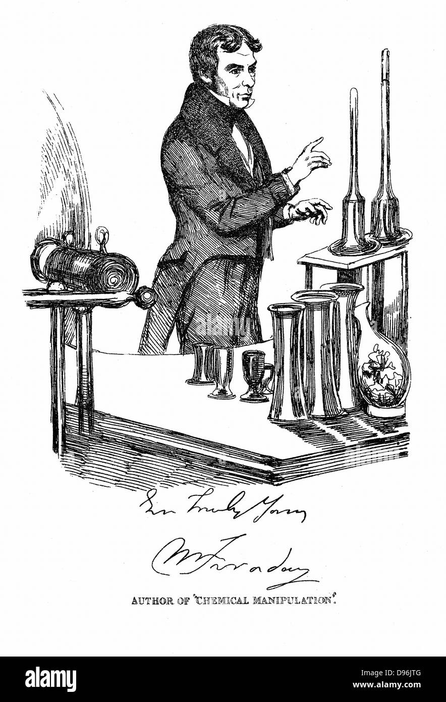Michael Faraday (1791-1867) chimiste et physicien britannique, chargée de cours à l'Institution royale, Londres, où il succède à Davy en 1827. Après l'impression par Maclise publié c1835. Banque D'Images