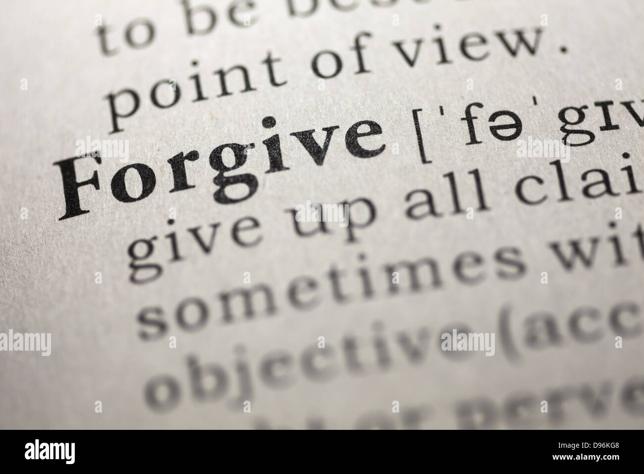 Définition du dictionnaire du mot pardonner. Banque D'Images