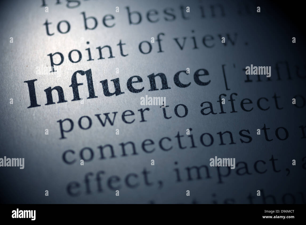 Définition du dictionnaire du mot influence. Banque D'Images