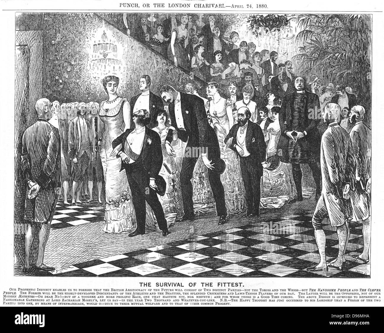 Application du darwinisme dans le vingtième siècle. Caricature de George du Maurier. À partir de 'Punch', Londres, 24 avril 1880 Banque D'Images