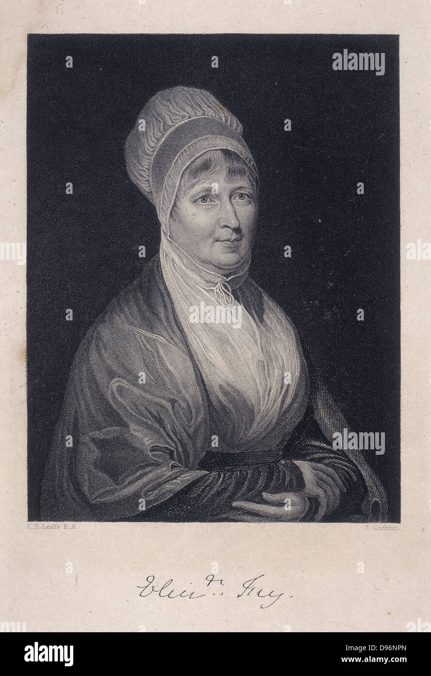 Elizabeth Fry, né Gurney (1780-1845), quaker anglais (Société des amis), réformateur de la prison avec Anna Buxton, visitant les prisonnières dans la prison de Newgate, Londres, 15 février 1813. Gravure c1860. Banque D'Images