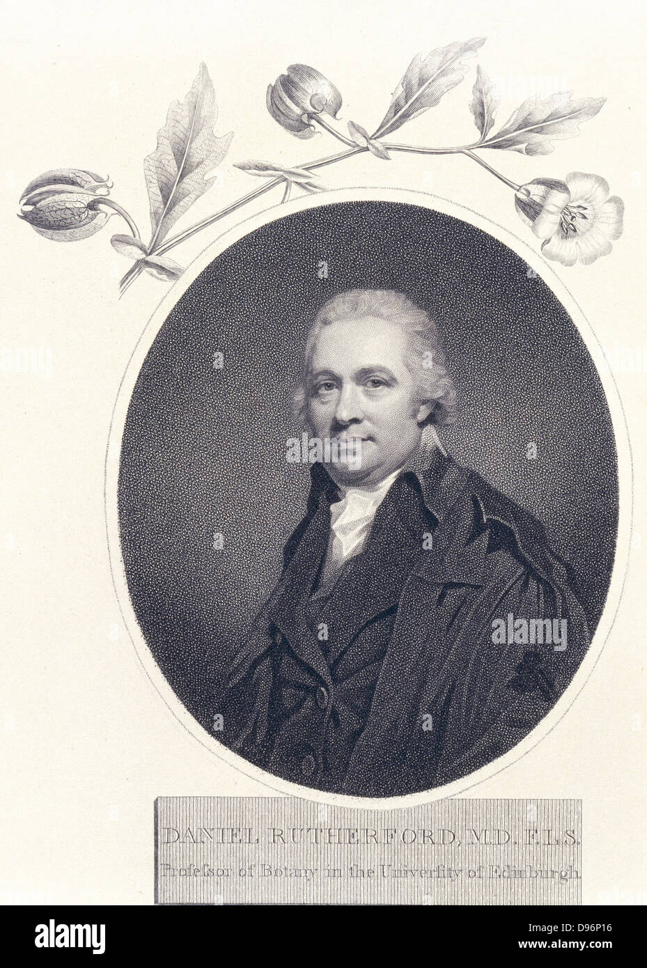 Daniel Rutherford (1749-1819) Médecin et botaniste écossais. Le professeur de botanique et de gardien du Jardin botanique royal d'Édimbourg. L'auteur Walter Scott était son neveu. Après la gravure portrait par Raeburn de 'Le Temple de Flore' de John Thornton (Londres, 1801). Banque D'Images