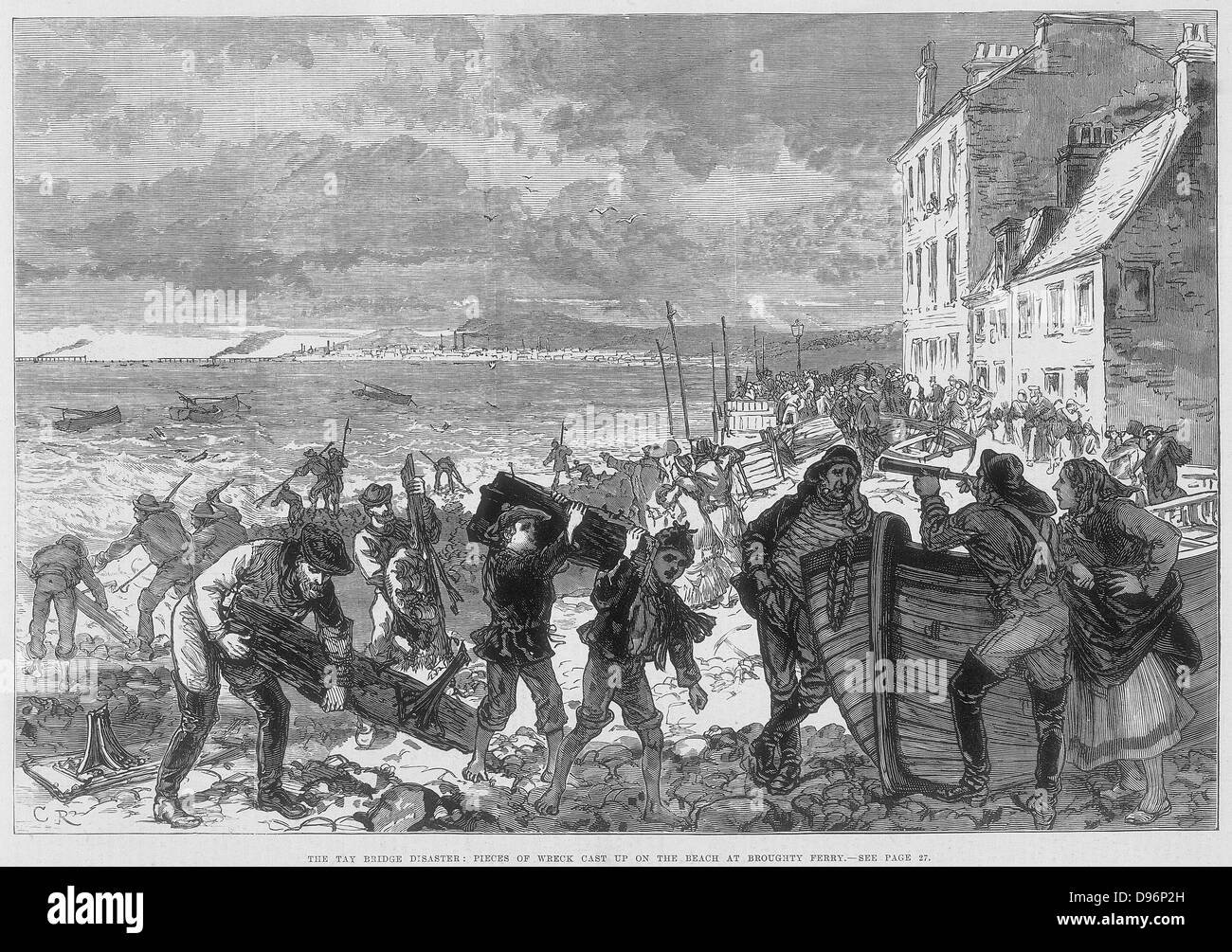 La catastrophe du pont Tay 28 décembre 1879. Épave sur la plage de Broughty Ferry. Gravure tirée de 'l'Illustrated London News, 1879. Banque D'Images