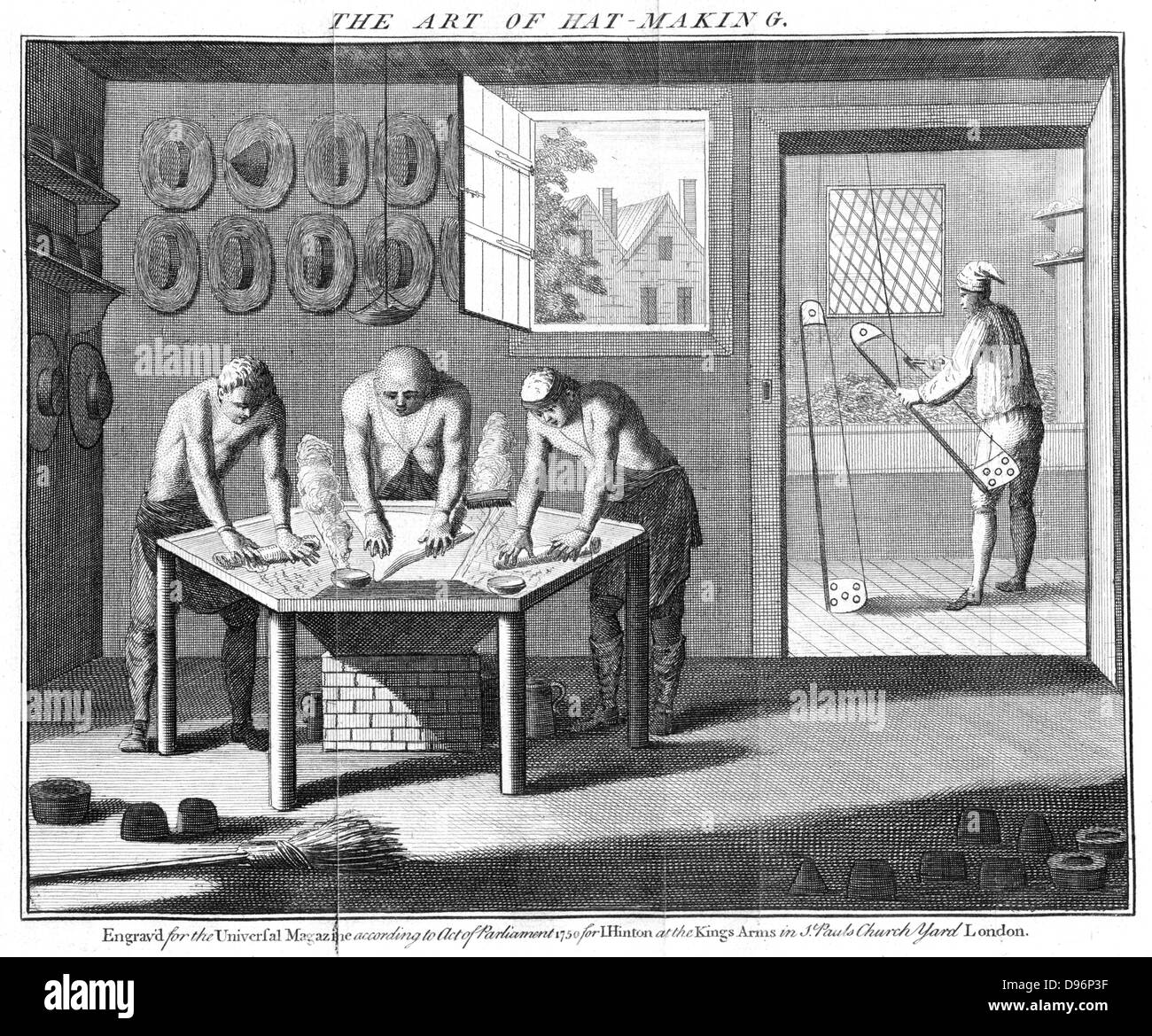 Faire de chapeaux de castor, 1750. Bien qu'appelés Castors, peu ou pas de la fourrure de castor était utilisé. En fonction de la qualité, pan sur tissu feutre Banque D'Images