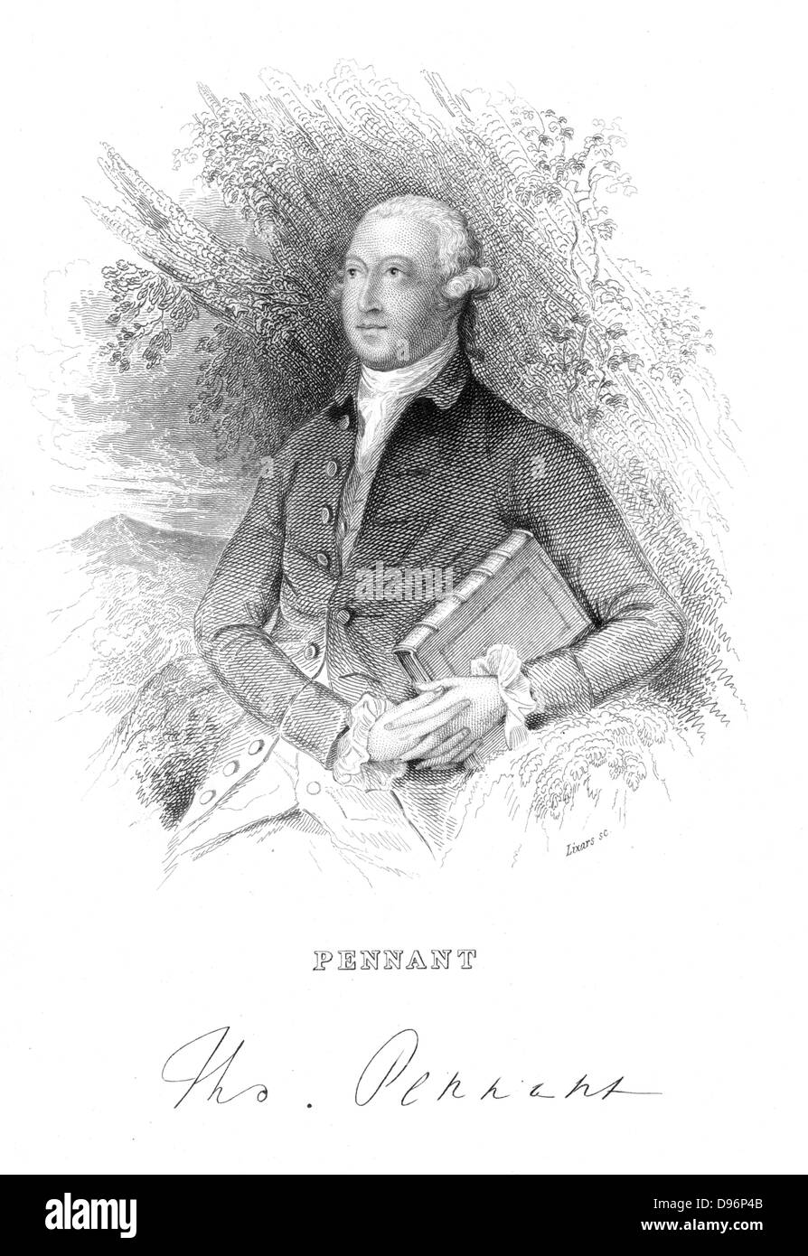 Thomas Pennant (1726-1798) naturaliste et voyageur britannique, c1776. [C1840]. Fanion est assis par un arbre tenant un livre représentant son 'british' Zoologie, 1766. Après gravure Thomas Gainsborough (1727-1788) de 'La bibliothèque du naturaliste", W Jardine, Édimbourg et Londres [1839-54]. Banque D'Images