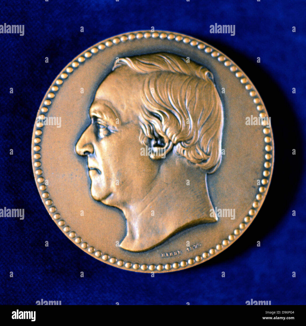 Jean Baptiste Andre Dumas, chimiste organique français, 1873. Dumas (1800-1884) n'a d'importants travaux sur l'analyse et de la synthèse organique, et la détermination des poids atomiques. Après les bouleversements en France en 1848, l'année de révolutions à travers l'Europe, il s'est tourné vers la politique. Avers de la médaille commémorative émise en 1873. Banque D'Images