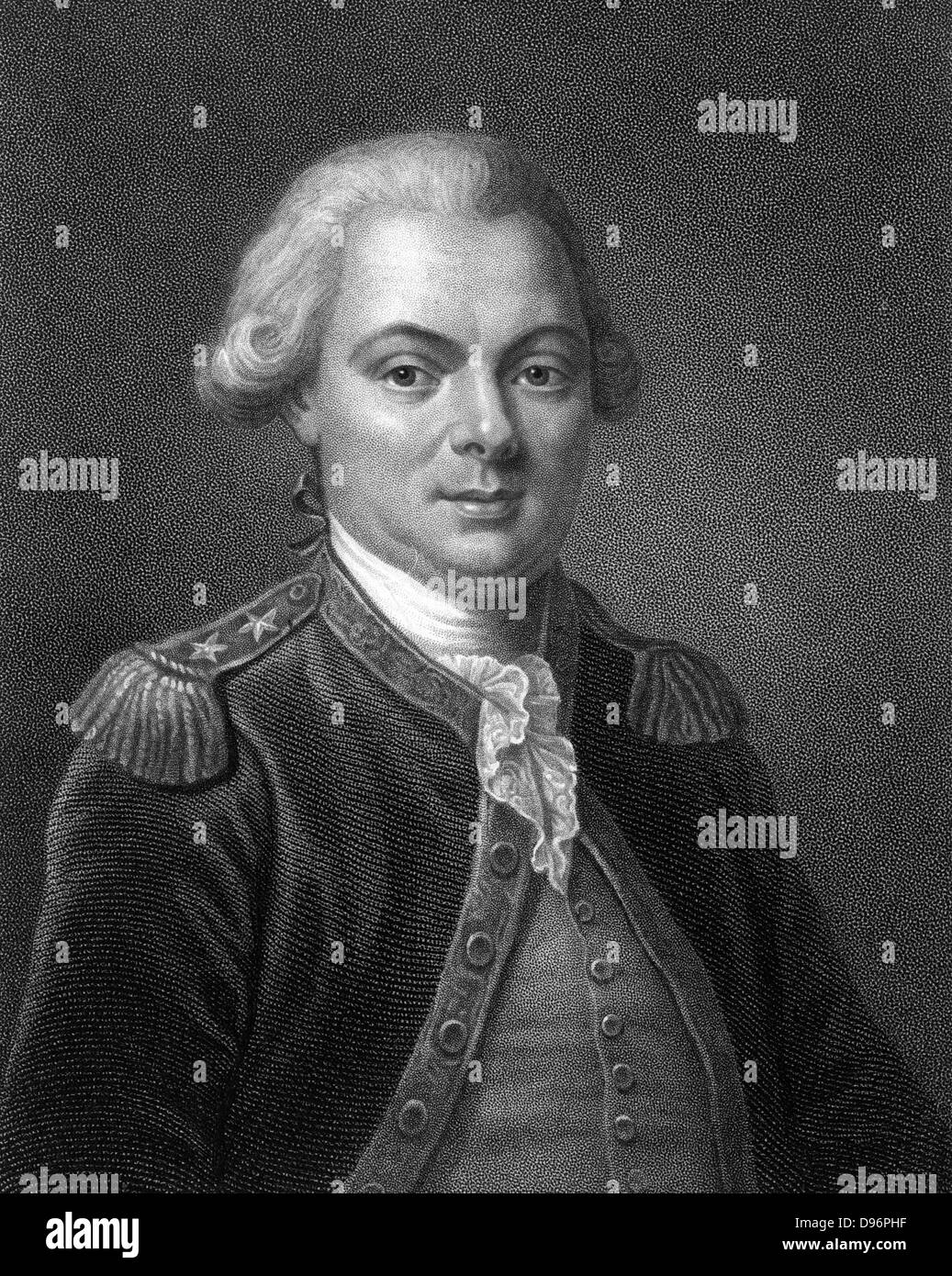 Jean François de Galaup, comte de La Pérouse (1741-1788) navigateur et explorateur français a passé 4 ans (1785-1788) à la découverte des îles de l'océan Pacifique, la Chine et le Japon, Hawaï, l'Australie et la côte ouest de l'Amérique du Nord. Gravure c1834. Banque D'Images