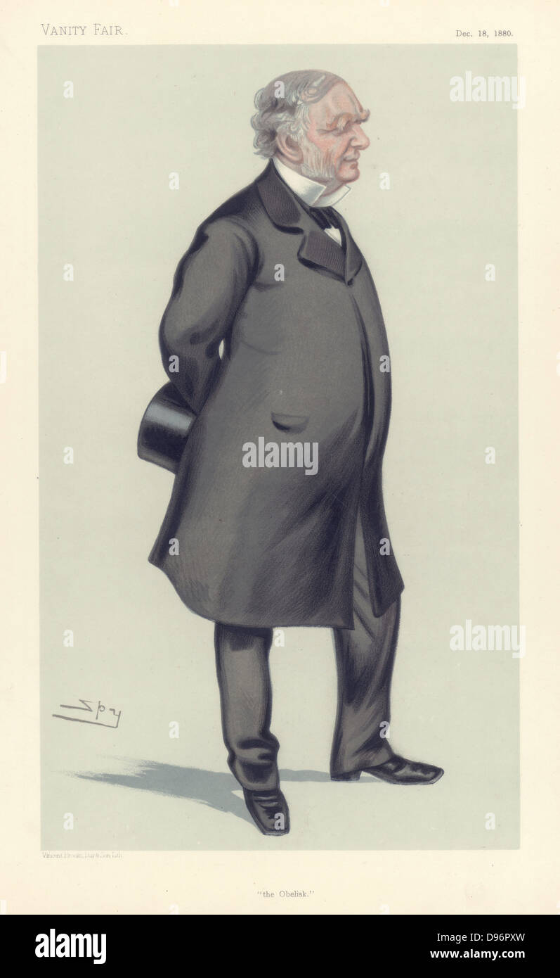 L'Obélisque'. Programme Erasmus Wilson (1809-1884) chirurgien anglais et antiquaire. En médecine il s'est spécialisé dans les maladies de la peau. Son autre intérêt est l'Égyptologie dont il était un généreux mécène. En 1878, il a payé pour le transport de l'aiguille de Cléopâtre d'Egypte à Londres à un coût de £10 000. Caricature de "espion", pseudonyme de Leslie Ward (1851-1922) [500015150], peintre et caricaturiste britannique, à partir de 'Vanity Fair'. (Londres, le 18 décembre 1880). Chromolithographie. Banque D'Images