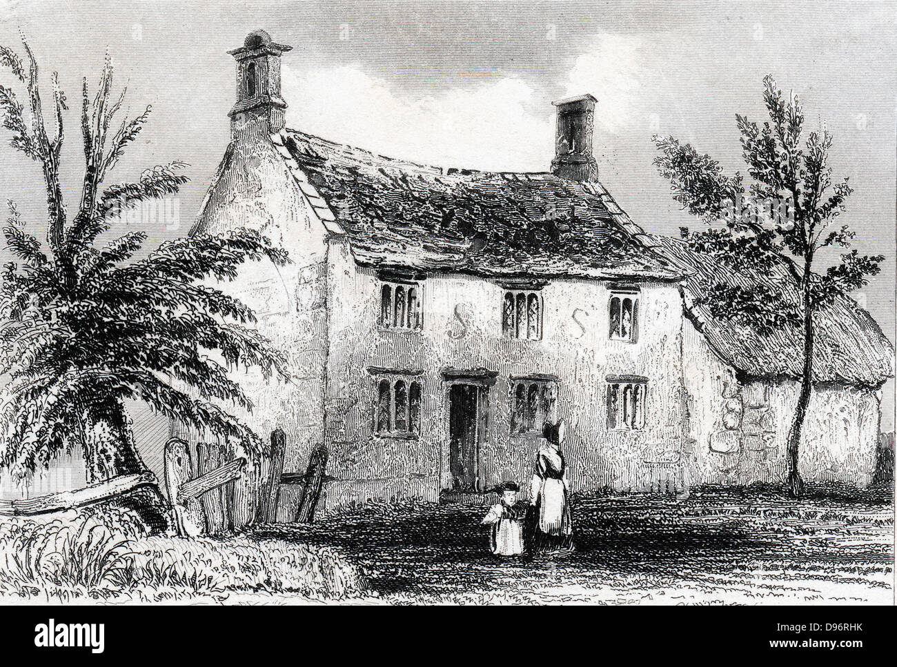 Woolsthorpe Manor, près de Grantham, Lincolnshire, lieu de naissance d'Isaac Newton (1642-1727). Gravure de Dugdale 'Angleterre et Pays de Galles Délimité' 1840. Banque D'Images