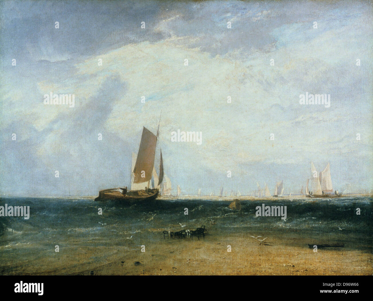 La pêche sur l'Blythe-Sands, Tide Paramètre dans' exposées 1809. Joseph Mallord William Turner (1775-1851) l'artiste anglais. Huile sur toile. Banque D'Images