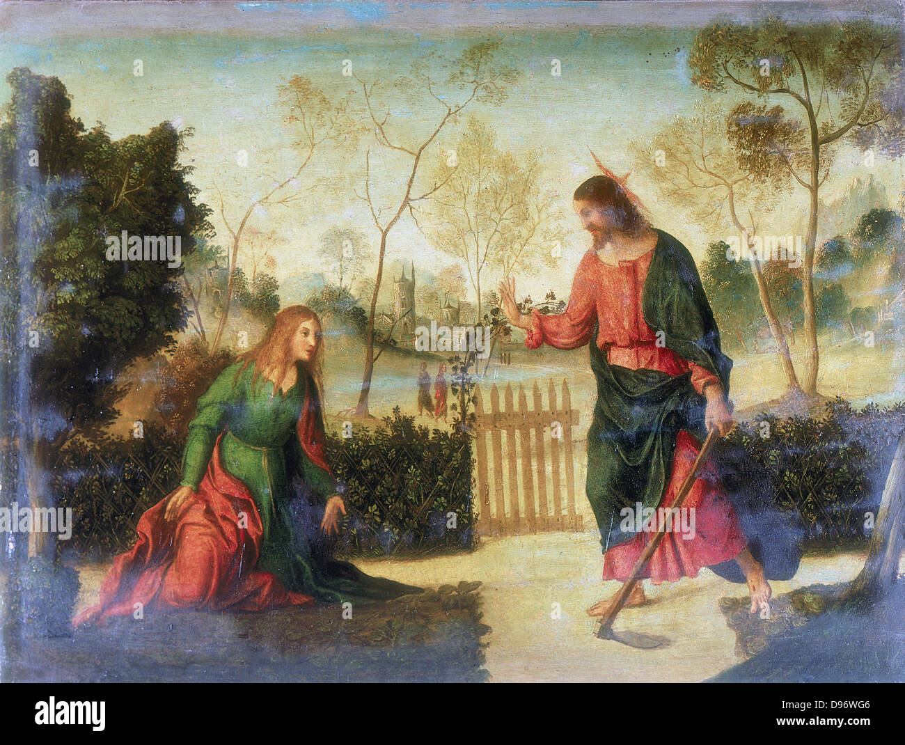 Noli Me Tangere". Le Christ apparaissant à Marie de Magdala après l'augmentation de la tombe. Dossi Dosso Giovanni appelé (1479-1542) peintre italien. Huile sur bois. Banque D'Images