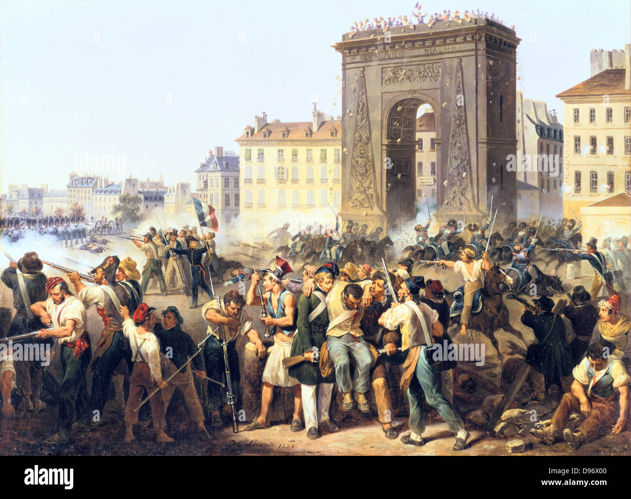 Bataille pour la Porte Saint Denis 28 juillet 1830". Révolution en France, 1830. Hippolyte Le Comte (1781-1857) peintre français. Huile sur toile. Banque D'Images