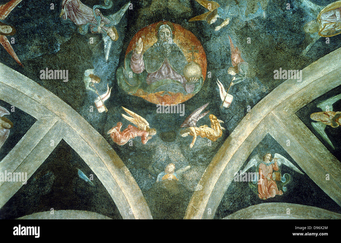 Le Père Éternel'. Plafond de la voûte de l'Chapter, Basilica of St Mary the Great, Milan, Italie. Banque D'Images
