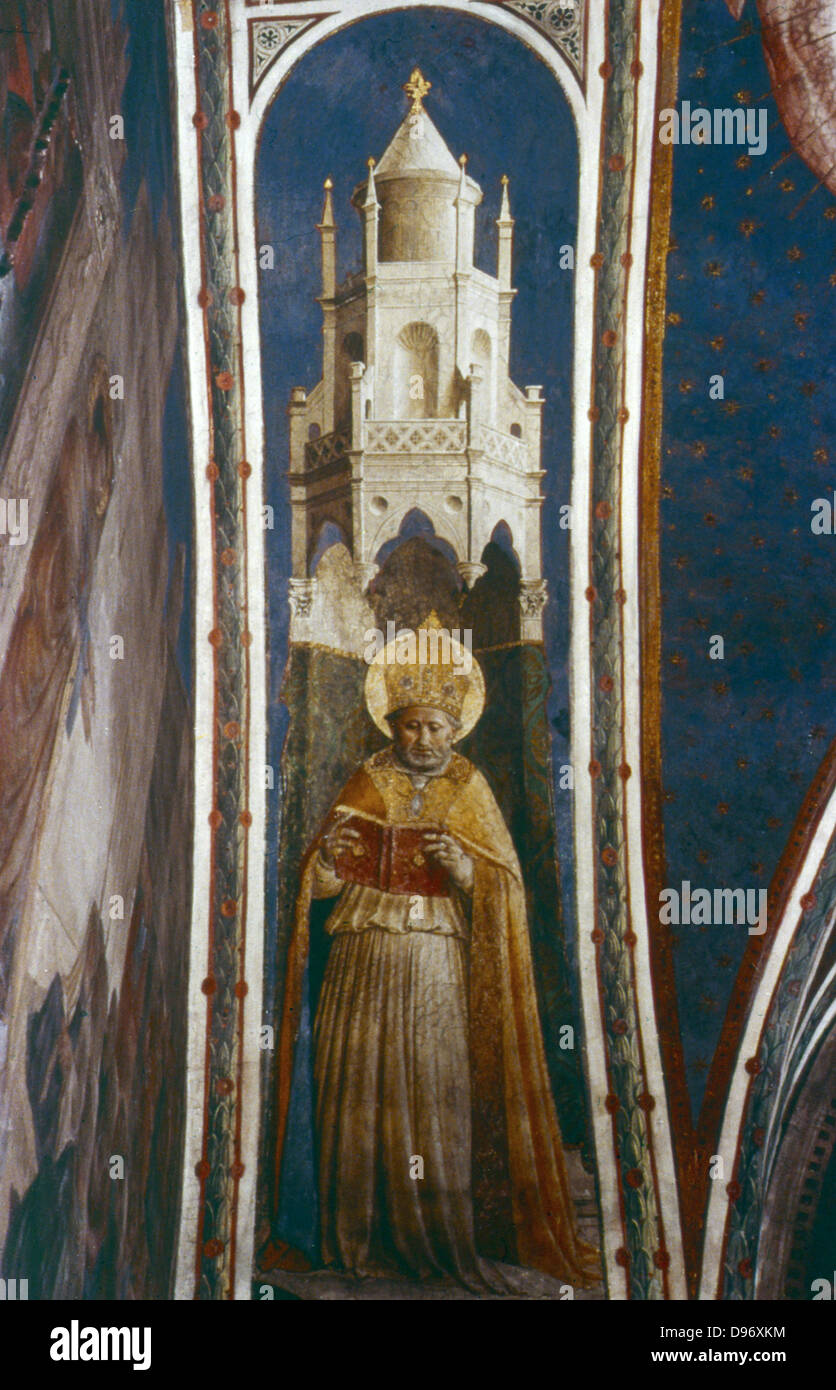 Saint Ambroise". Fra Angelico (Guido di Pietro/Giovanni da Fiesole c1400-55) peintre italien. En plein air. Chapelle de Nicolas V, palais du Vatican. Banque D'Images