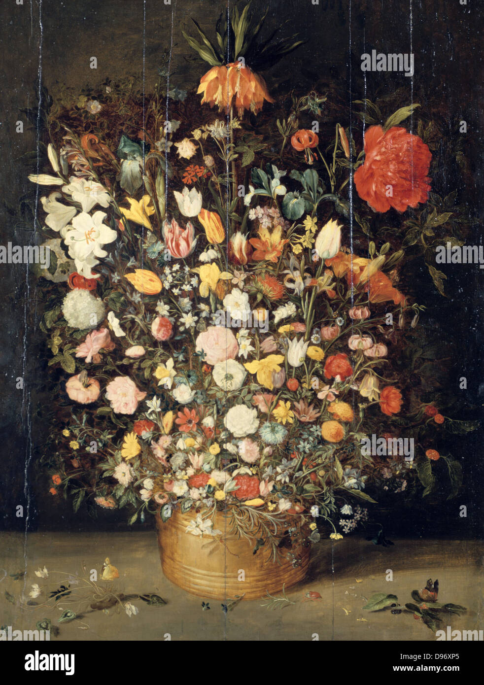 Bouquet de fleurs dans un vase en bois" est toujours la vie. Jan Breughel le jeune (1601-1678) artiste flamand. Huile sur panneau. Banque D'Images