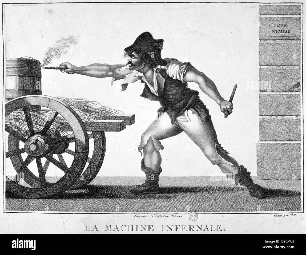 Révolution française de 1789. Le fusible d'éclairage révolutionnaire d'une bombe. La gravure. Banque D'Images