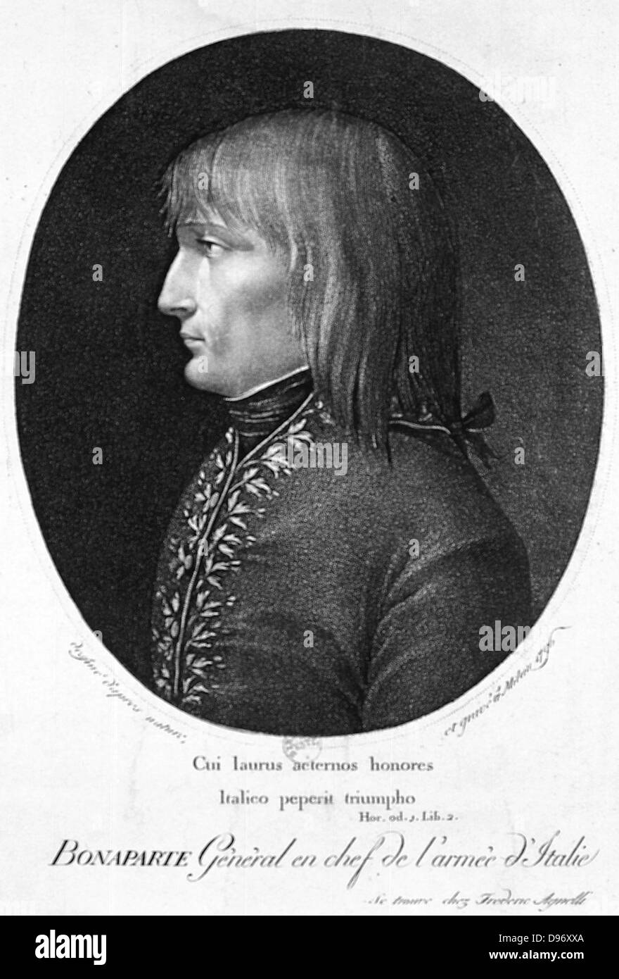 Napoléon Bonaparte (1769-1821) lorsque le général en chef de l'armée française en Italie. Gravure 1796. Banque D'Images