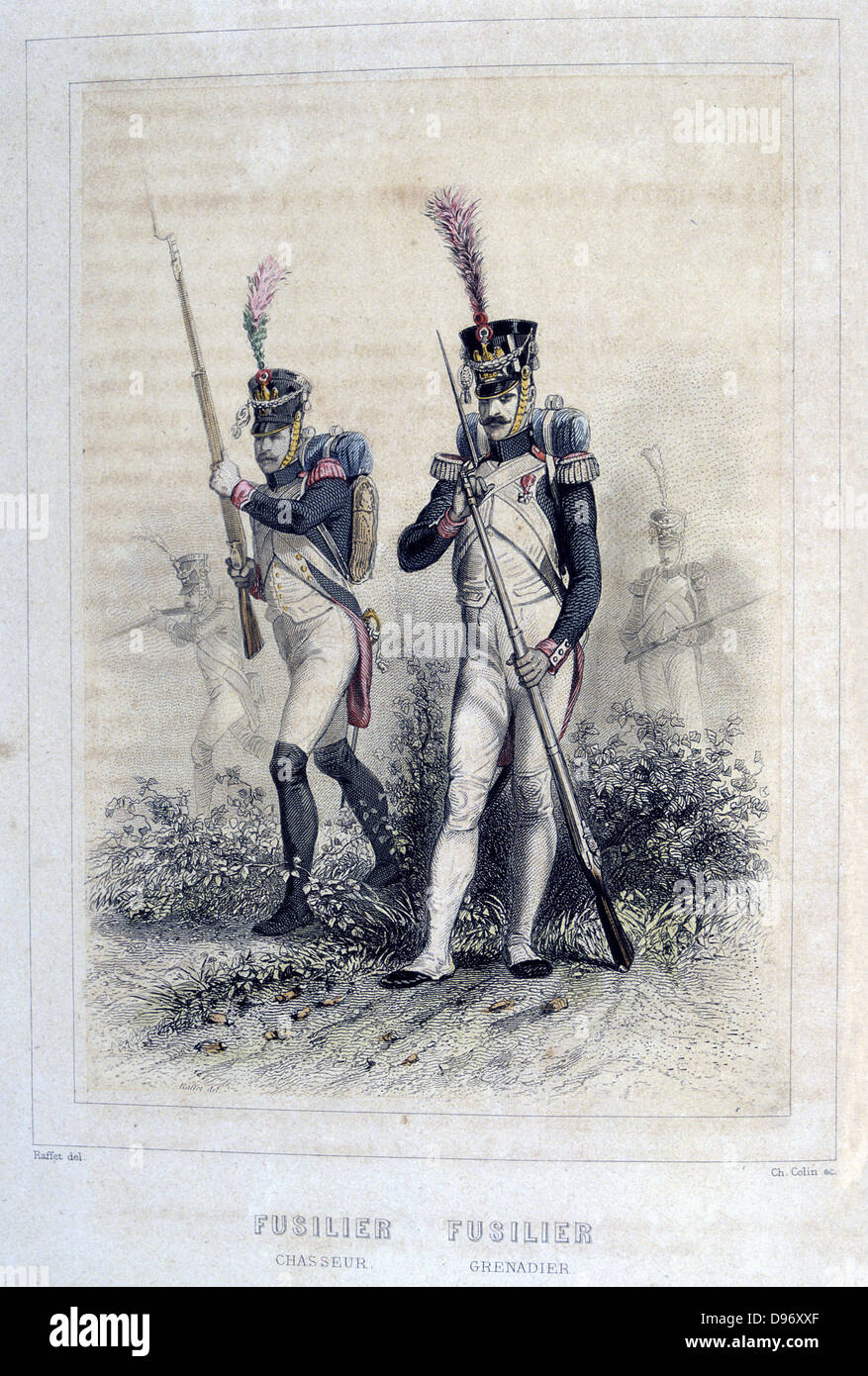 Carabiniers de la Cavalerie légère et les Grenadiers. À partir de 'Napoléon 1er et la Garde Imperiale' par Eugène Fieffe, Paris, 1858. Banque D'Images