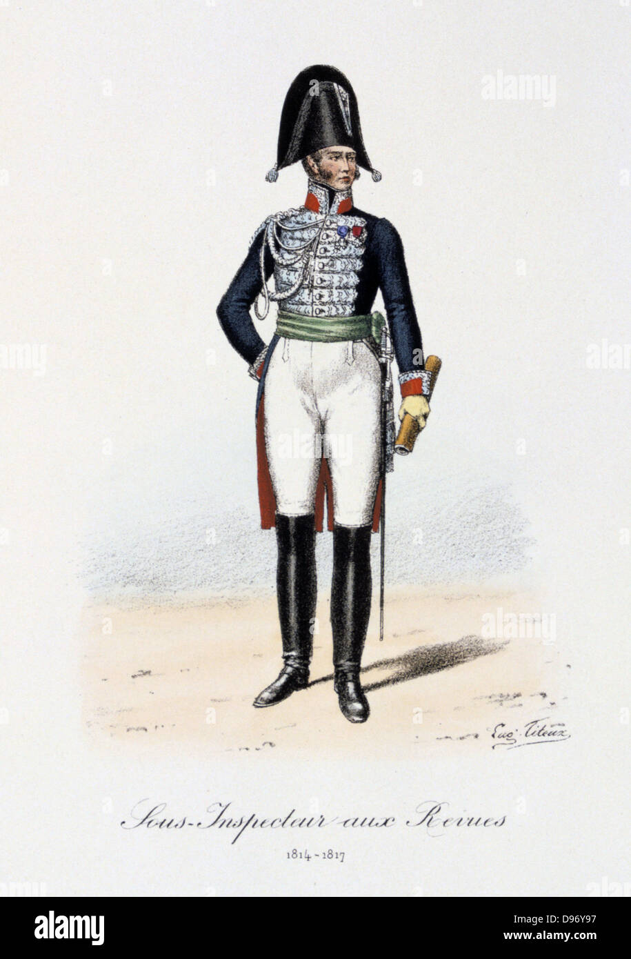 Under-Inspector de revues, 1814-1817. À partir de 'Histoire de la Maison Militaire du Roi de 1814 a 1830" par Eugène Titeux, Paris, 1890. Banque D'Images