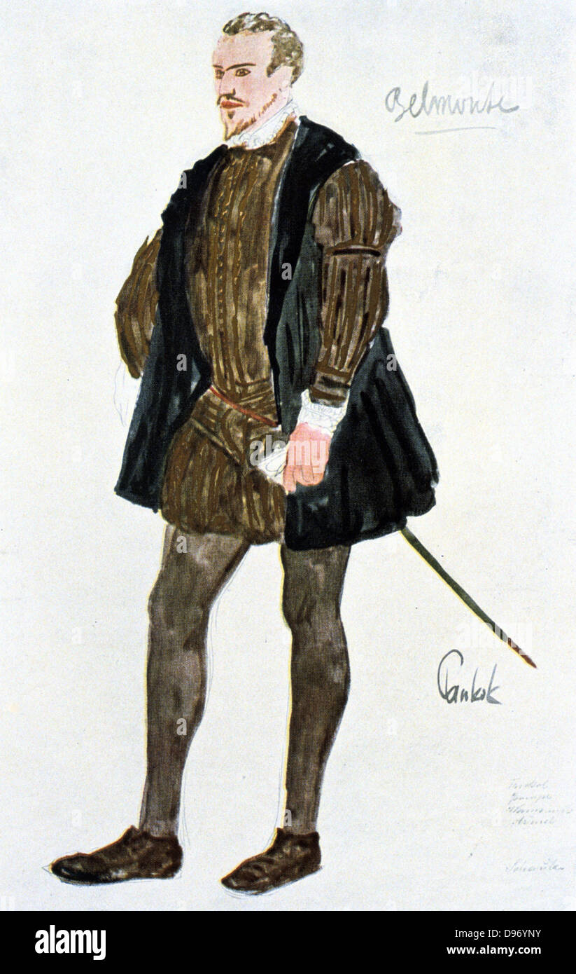 La conception de costumes pour Belmonte, c1913. Belmonte, un noble espagnol la fiancée de Constanze, une dame espagnole, qui est retenu en captivité par Pacha Selim. Die Entfuhrung aus dem Serail' ('l'Enlèvement au sérail'), opéra-comique en trois actes de Wolfgang Amadeus Mozart (1756-1791), pour la première fois à l'Burghtheater, Vienne, 16 juillet 1782. Livret de Gottlieb Stephanie le jeune (1741-1800) après le jeu par Bretzner. Conception pour un c1913 la production à l'Opéra de Paris. Banque D'Images