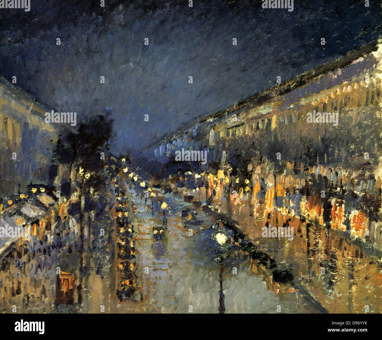 Paris : Boulevard Montmartre, la nuit" : Camille Pissarro (1830-1872), artiste français. Huile sur toile. Banque D'Images