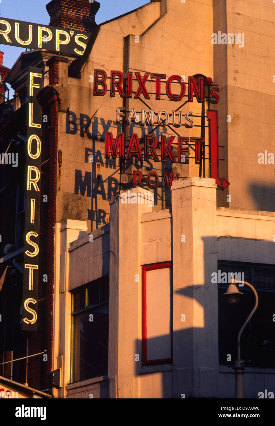 Marché de Brixton publicité signe à Lambeth, dans le sud de Londres, 1980 Banque D'Images