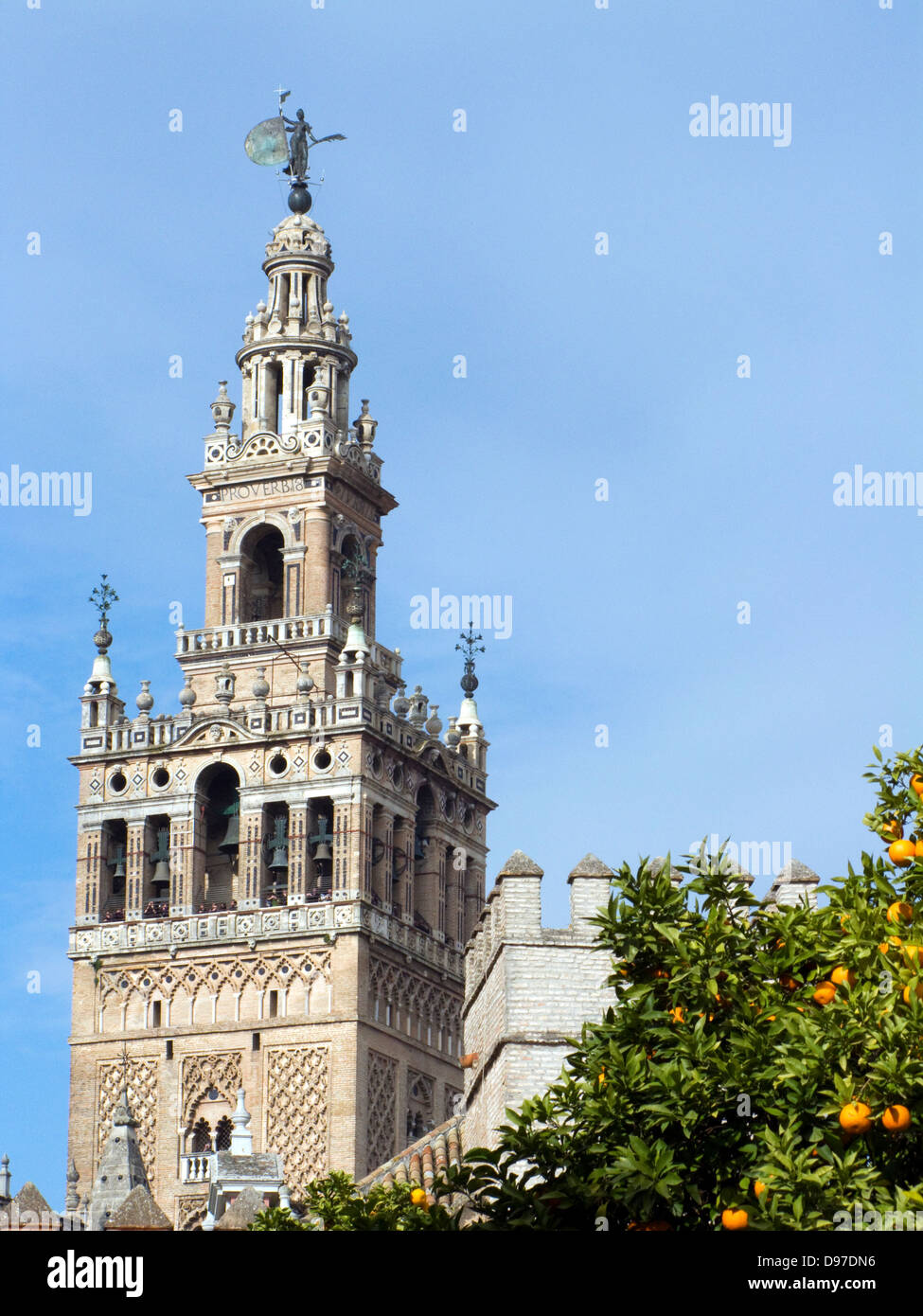 La Giralda. Clocher de la cathédrale de St Mary. La partie inférieure du corps original de XII siècle Banque D'Images