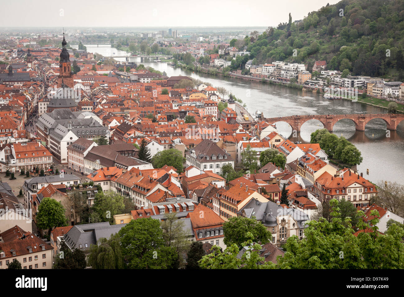 Donnant sur la vieille ville de Heidelberg et du Neckar, Allemagne, Europe. Banque D'Images