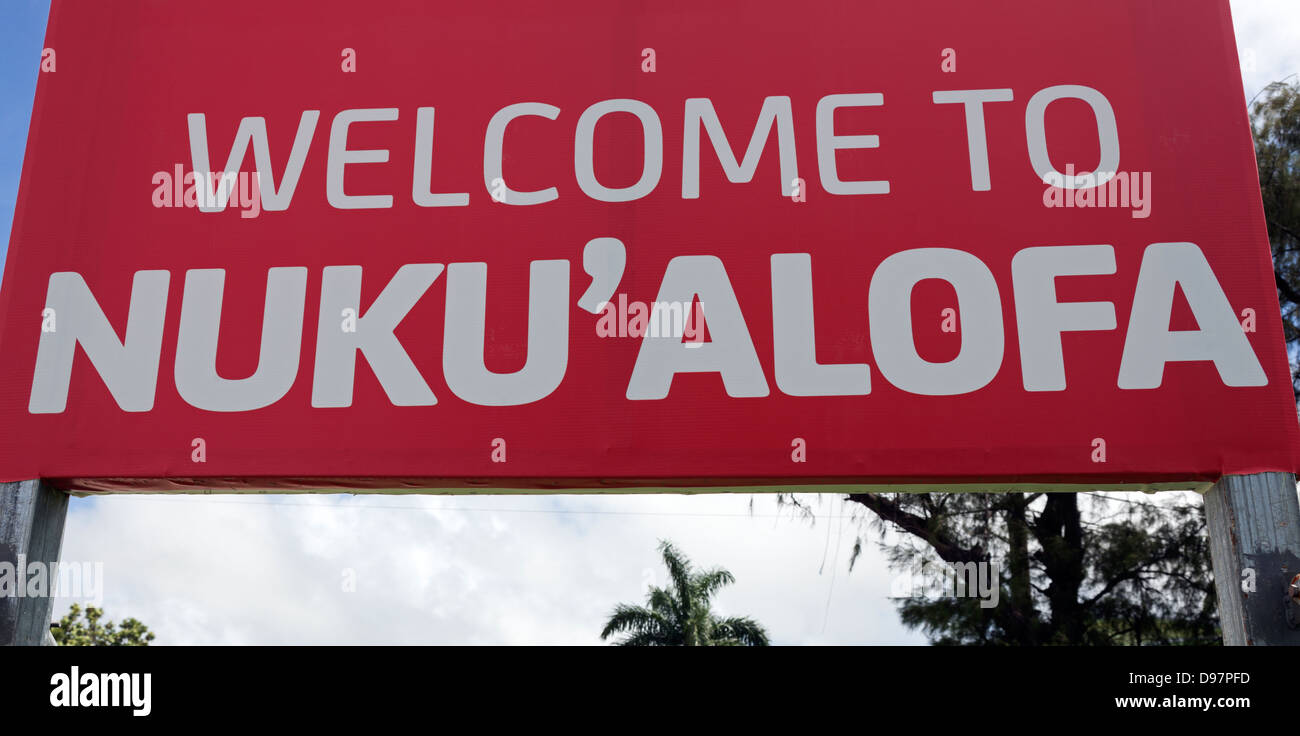 Inscription Bienvenue à Nuku'alofa, la capitale des Tonga Banque D'Images