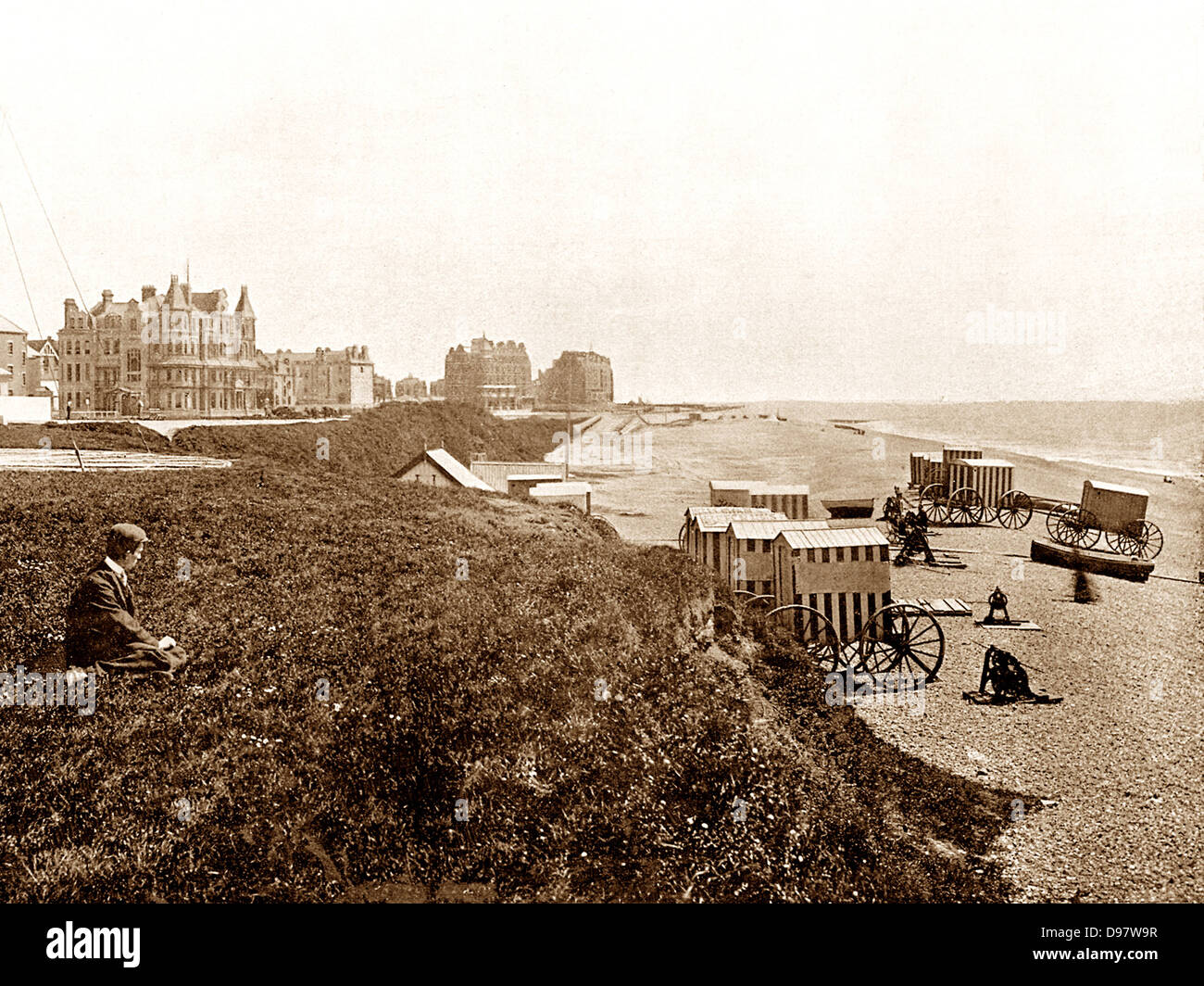 Bexhill-on-Sea Beach début des années 1900 Banque D'Images