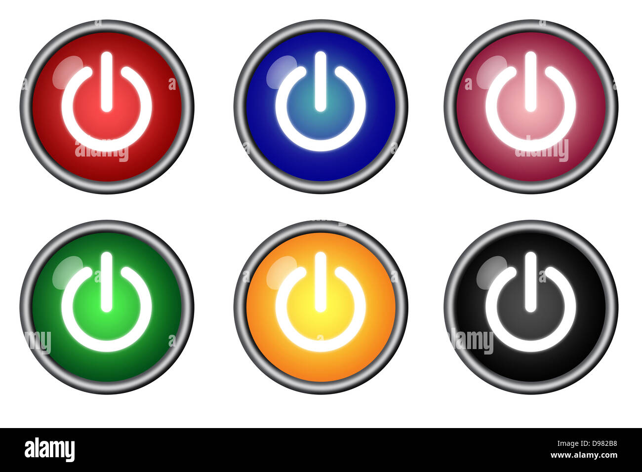 Six boutons de mise sous tension des graphiques de l'interrupteur Banque D'Images