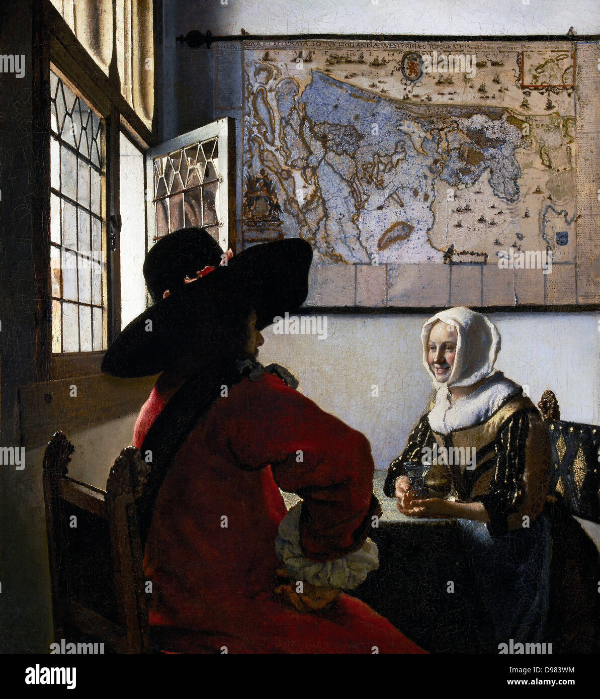Johannes Vermeer, Officier et Laughing Girl. Circa 1657. Huile sur toile. Frick Collection, New York City. Banque D'Images