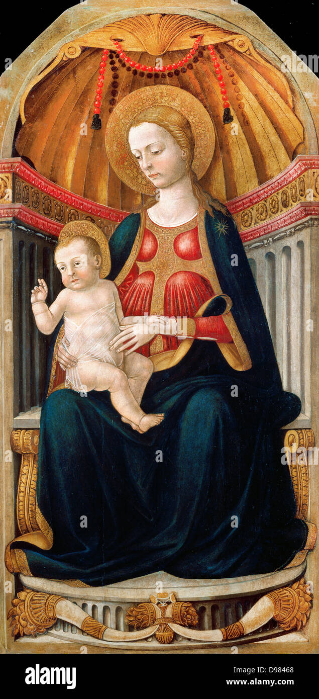 Neri di Bicci , Vierge à l'enfant sur le trône. 15e siècle. Huile sur toile. Museu Nacional d'Art de Catalunya, Barcelone, Espagne Banque D'Images