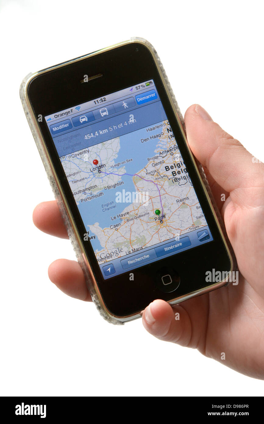 Maintenant Google maps navigation iPhone montrant Banque D'Images