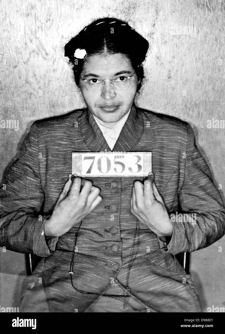 Rosa Louise McCauley Parks (1913-2005), militant des droits civiques aux États-Unis. Réservation photo prise au moment de son arrestation pour avoir refusé de donner son upe siège sur un bus de Montgomery, en Alabama, à un passager blanc le 1er décembre 1955. Banque D'Images