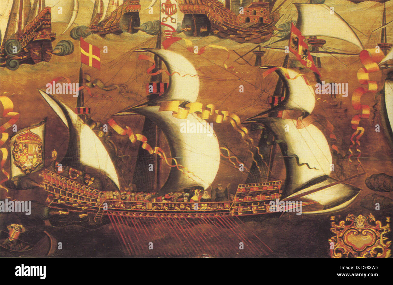 Un galliass ou galleass, partie de l'espagnol Armarda qui ont navigué contre l'Angleterre durant la guerre anglo-espagnole de 1585-1604. Un bateau plus grand et plus lourd qu'une cuisine intégrée, et propulsé par les deux voiles et avirons. Ils ont transporté 32 avirons, atteint a travaillé jusqu'à cinq hommes. Généralement équipés de trois mâts et un gaillard et aftcastle. Banque D'Images