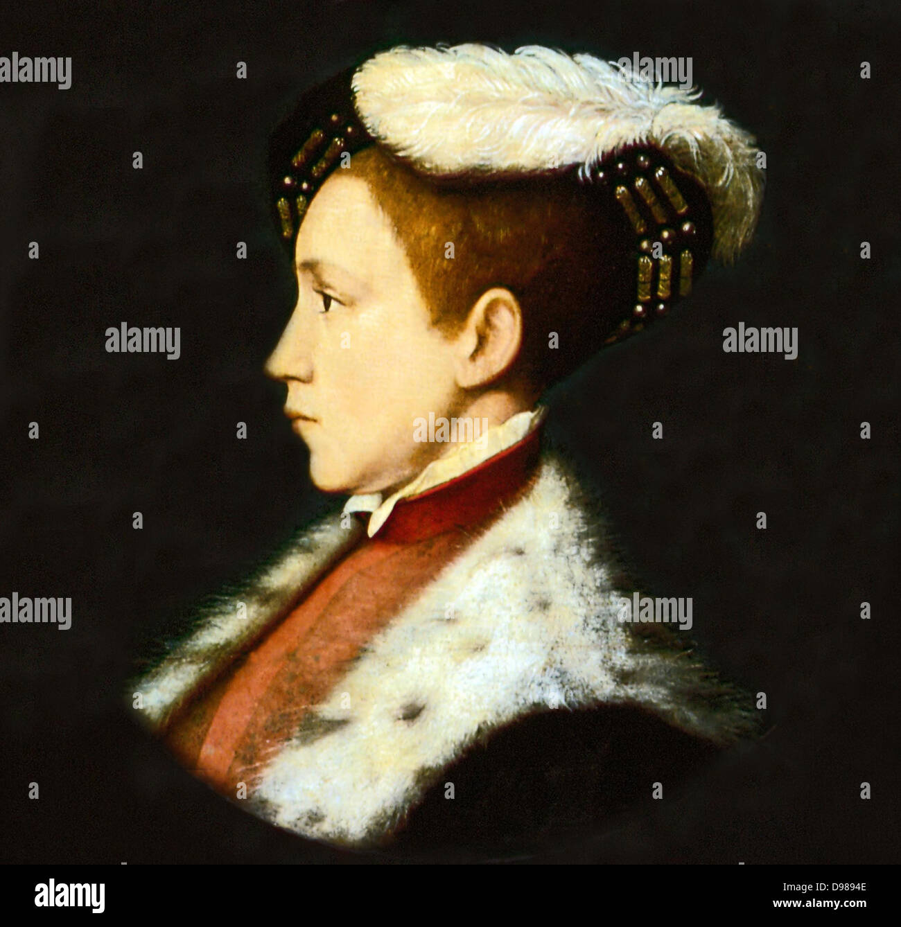 Édouard VI (1537-1553) Roi d'Angleterre et d'Irlande de 1547. Fils de Henry VIII et de sa troisième épouse, Jeanne Seymour. Toujours un enfant malade, il est mort de causes naturelles. Portrait par Holbein. Banque D'Images