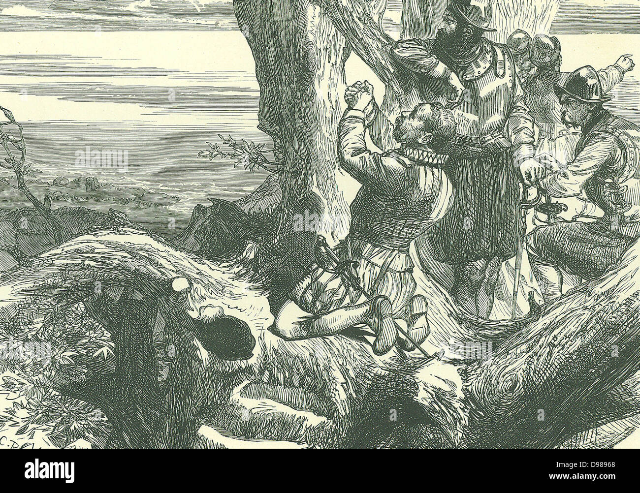 Francis Drake (c1540-1596) et navigateur anglais corsaire, sur l'Isthme de Panama en 1572 de devenir le premier Anglais à voir l'océan Pacifique. Illustration de la fin du xixe siècle. Banque D'Images