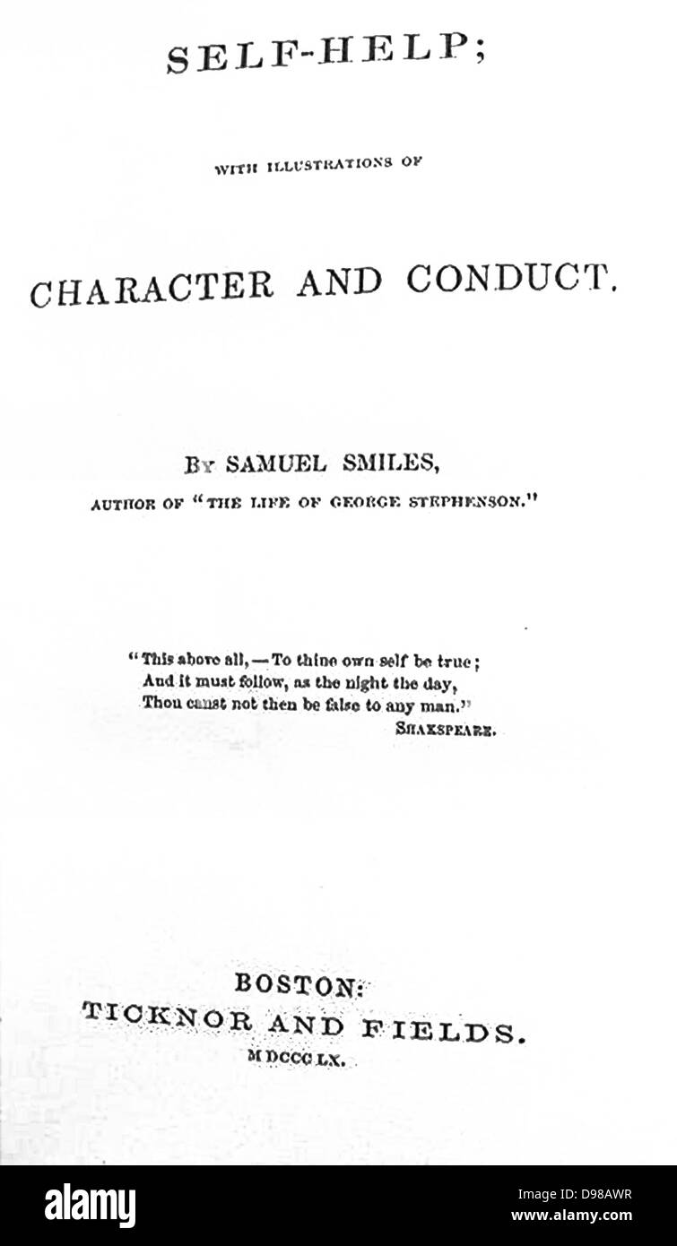 Page de titre de l'auto-assistance par Samuel Smiles (23 décembre 1812 - 16 avril 1904), un auteur écossais et réformateur Banque D'Images