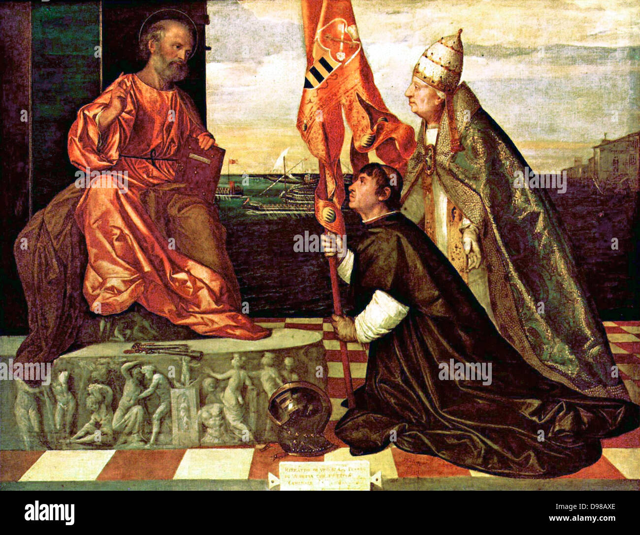 Peinture votive de Jacopo Pesaro et le Pape Alexandre VI par Titien 1509 Banque D'Images