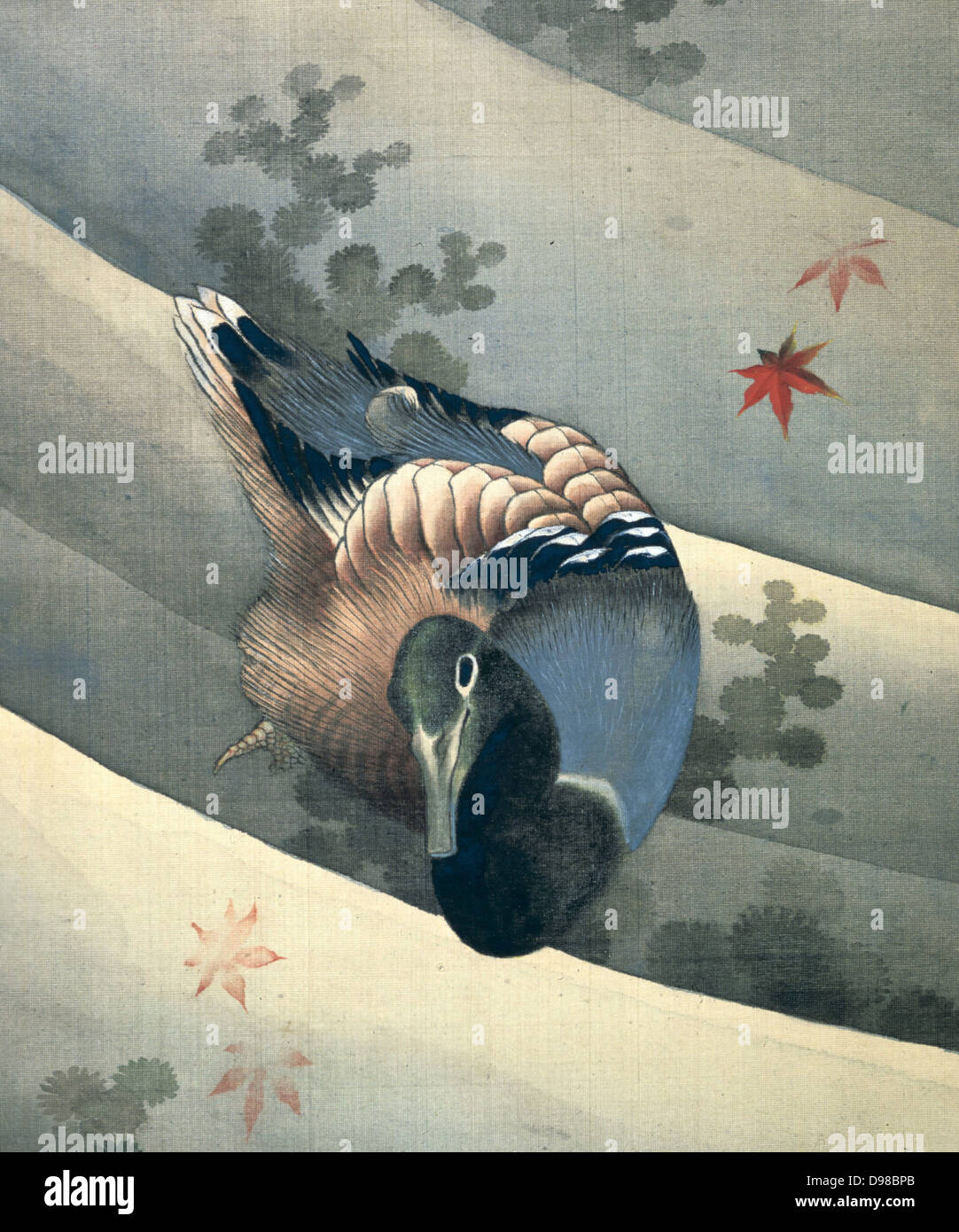 Piscine de canard dans l'eau", 1847. Encre et couleurs sur soie. Katsushika Hokusai (1770-1849) artiste japonais et graveur. Banque D'Images